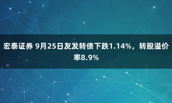 宏泰证券 9月25日友发转债下跌1.14%，转股溢价率8.9%